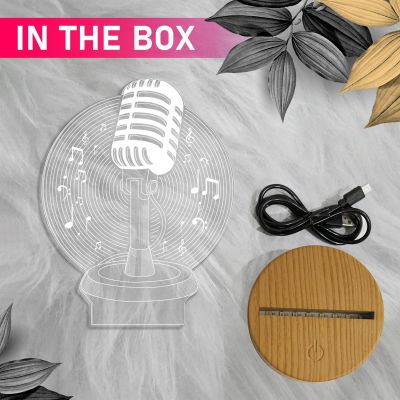 3D Illusion Microphone Night Light Lamp Warm White Light  Table Desk Decoration Lamps Gift  USB Cable  Gift for Music Lover  Home Decor Light